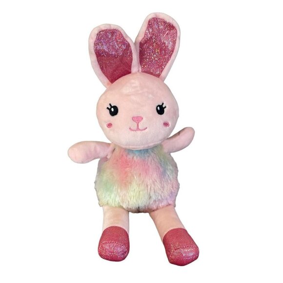 DAN DEE BUNNY PLUSH Pink  RABBIT PINK Glitter EARS STUFFED ANIMAL Easter Tie Dye - Picture 1 of 7